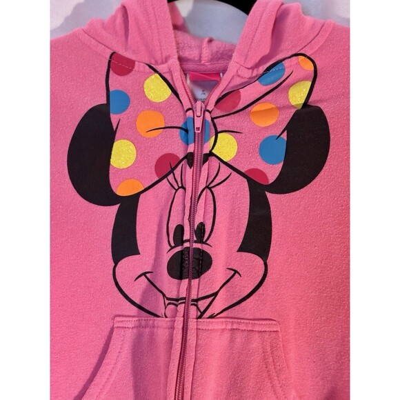 Girls Minnie Mouse Disney Pink Polka Dot Bow Zip up Hoodie size Medium 7/8 - Picture 2 of 5